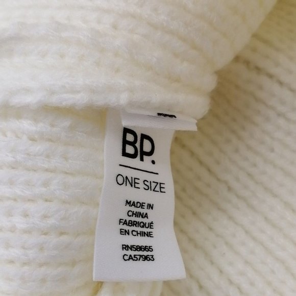 BP Womens Winter Knit Stocking Cap & Fingerless Mitten Set Ivory Faux Fur NEW - Picture 3 of 3